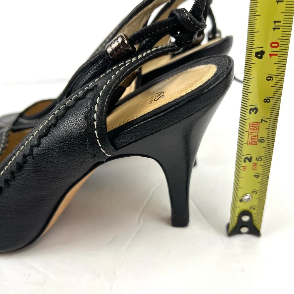 Hugo Boss Tassel Fringe Trim Leather Heels 39/8.0 Black Designer Quiet Luxury - Picture 17 of 17